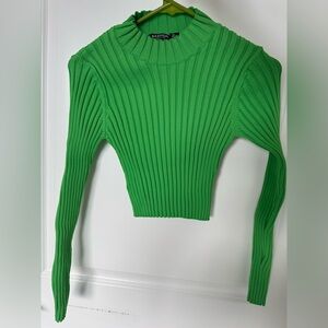 Vibrant Green Ribbed Knit Sweater